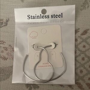 Stainless Steel Silver Hoop Heart Earrings
